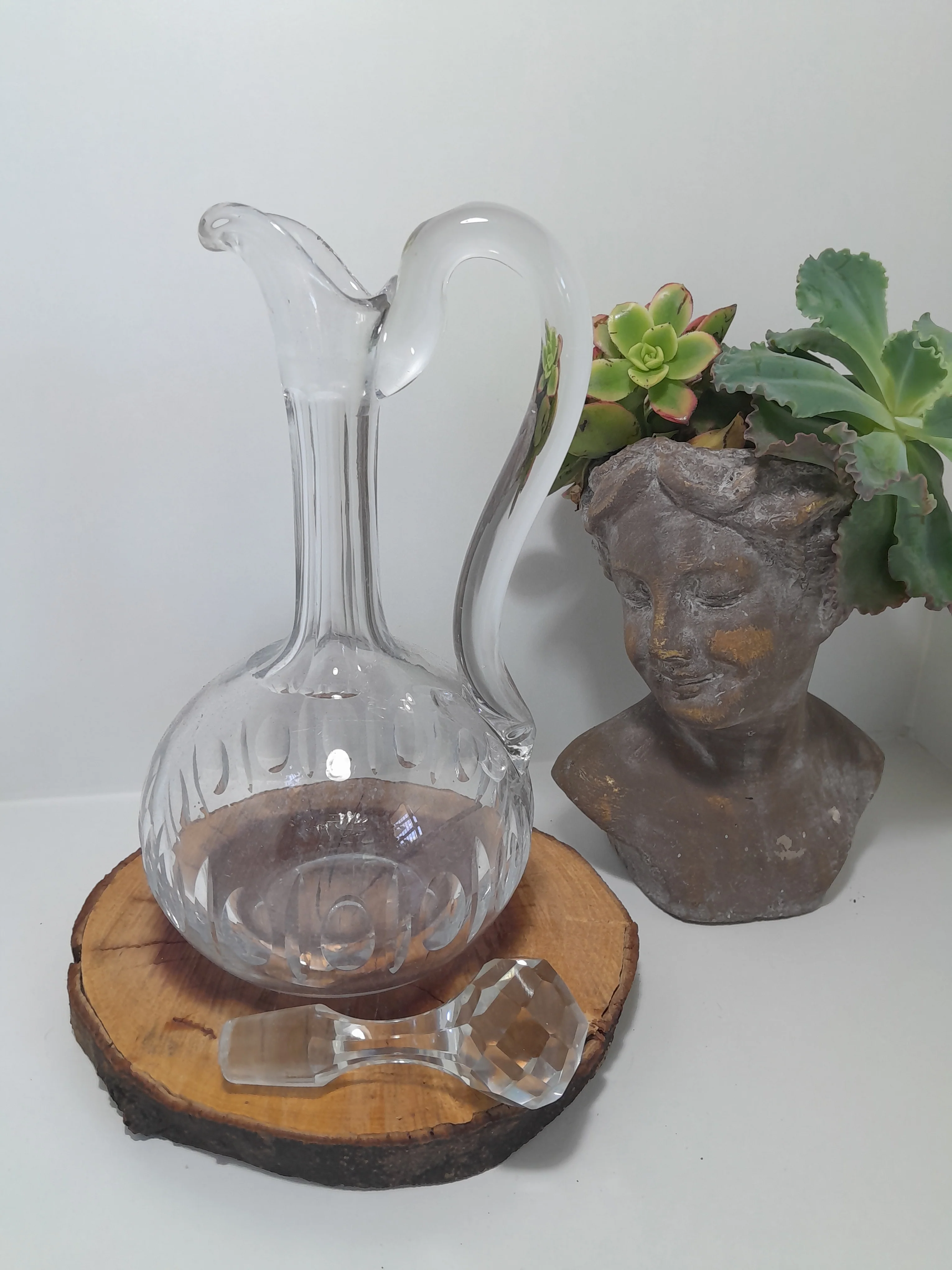 A Handled Crystal Decanter with Multifaceted Stopper - Image 3