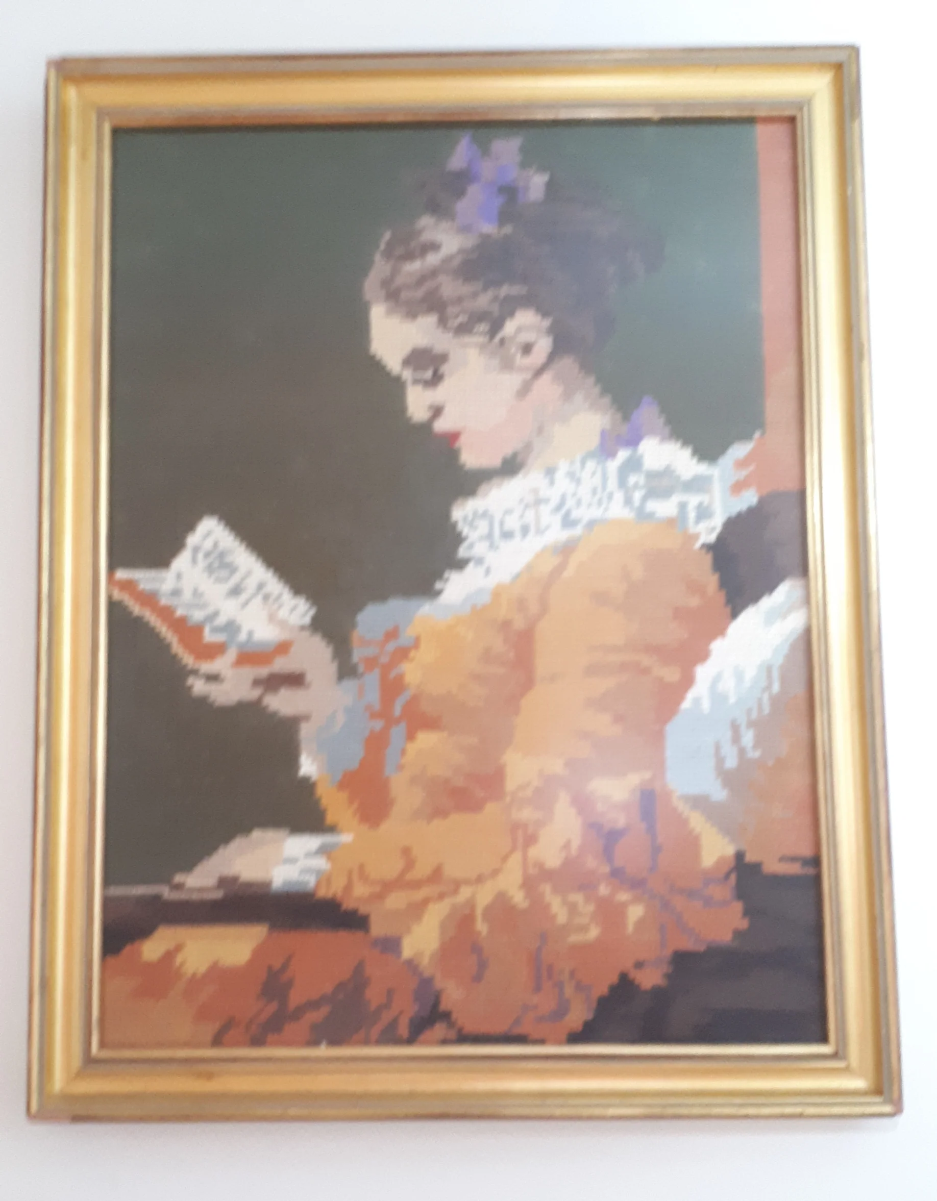 Framed Embroidery (Medium Thread) Of “Young Girl Reading” – Embroidery Of A Painting by Jean – Honore Fragonard - Image 3