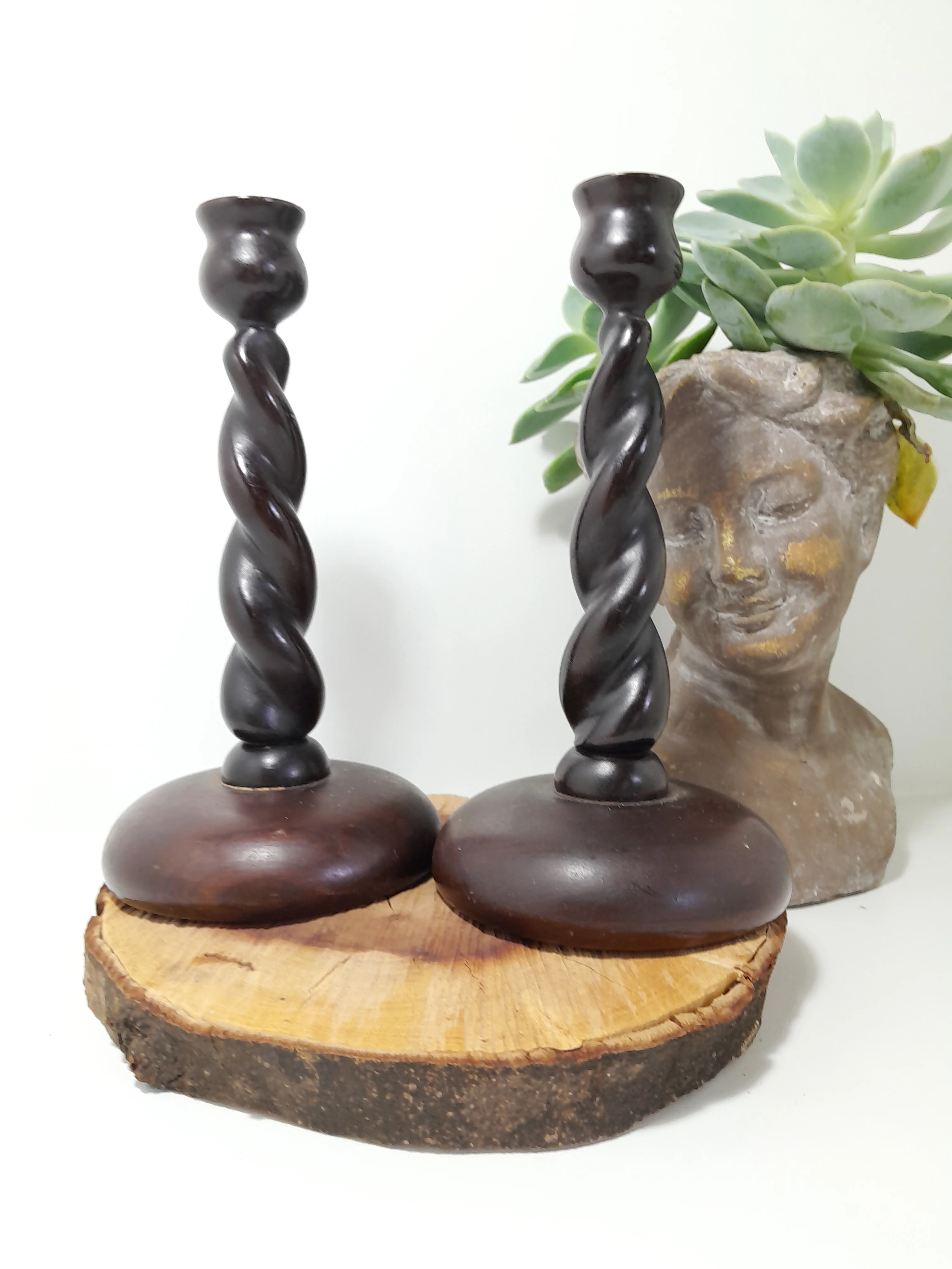 Pair of Solid Wood Barley Twist Candlesticks - Knysna - Image 4